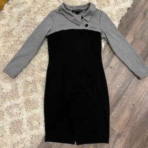 HOMEYEE Women's Retro Chic Colorblock Houndstooth Lapel Career Tunic Large